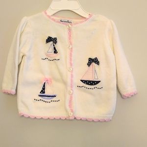 Heartstrings white, navy, pink sailboat sweater size 3-6 months